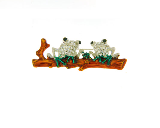 Brooch - Frogs on a Log