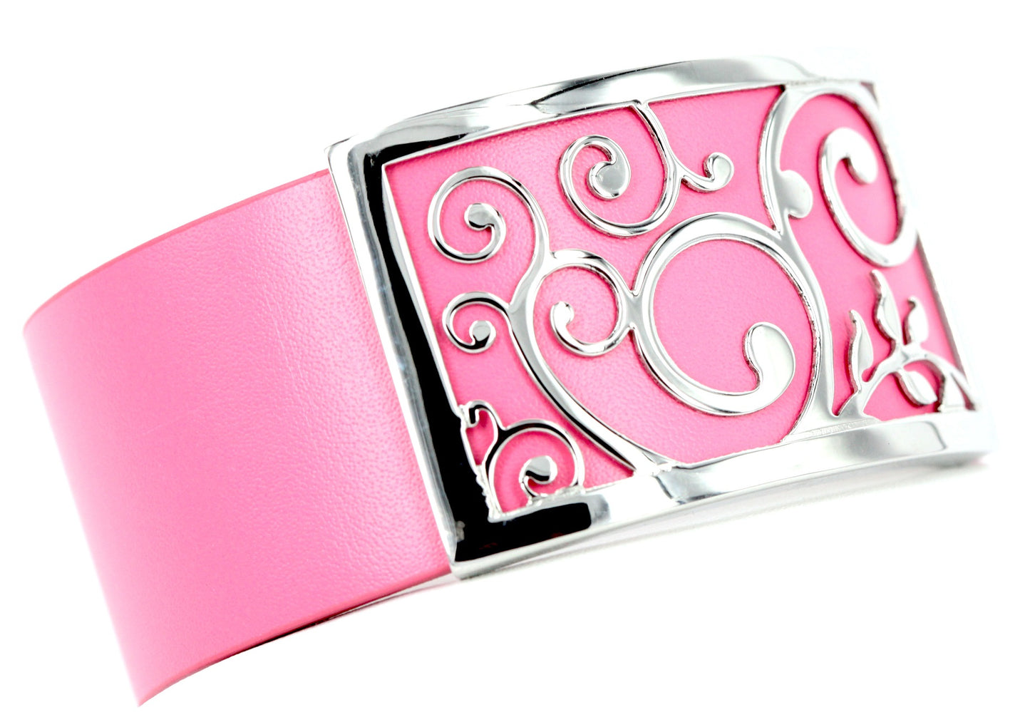 Floral Stainless Steel Pink Leather Bracelet