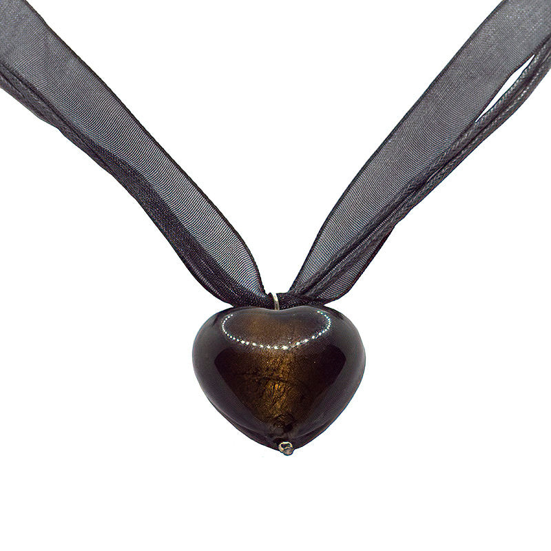 Chocolate Heart Venetian Glass Necklace