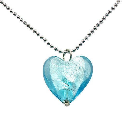 Ice Blue Heart Venetian Glass Necklace