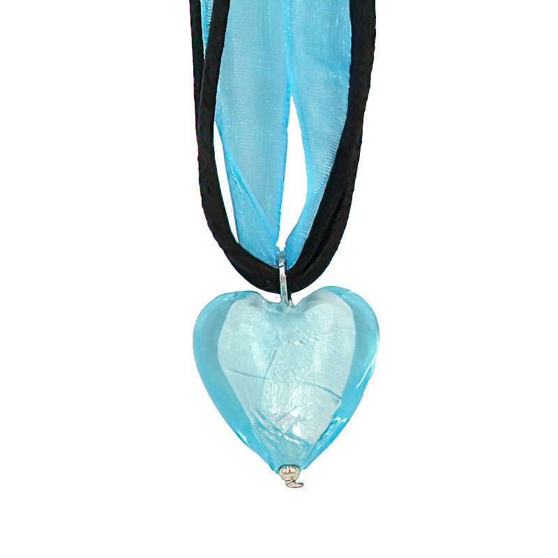 Ice Blue Heart Venetian Glass Necklace