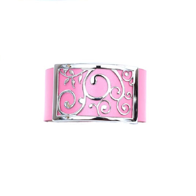 Floral Stainless Steel Pink Leather Bracelet