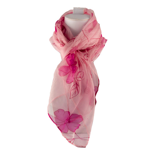 Scarf - 100% Silk Pink Flower